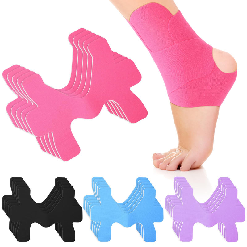 20 Pcs Kinesiology Tape for Ankle, Colorful Ankle Tape Athletic Waterproof Precut Kinesiology Taped Provides Knees Support and Stability for Ligament and Muscle (Black,Rose Red,Purple,Blue) Black, Rose Red, Purple, Blue 20