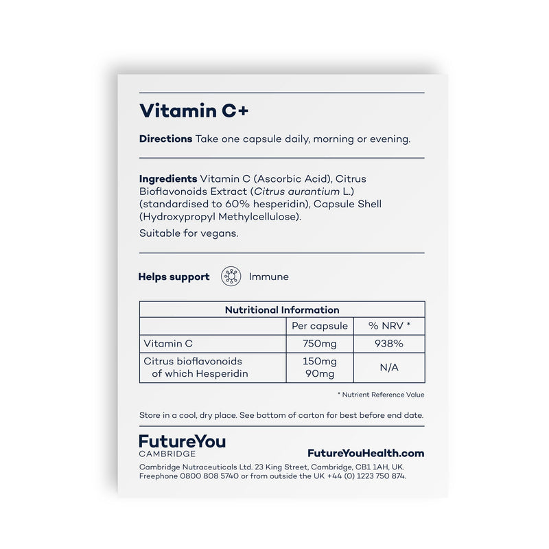 Vitamin C+ Tablets – Citrus Bioflavonoids Extract, Vitamin C Supplements – 28 Day Supply – Vegan Capsules for Immune Support by FutureYou Cambridge