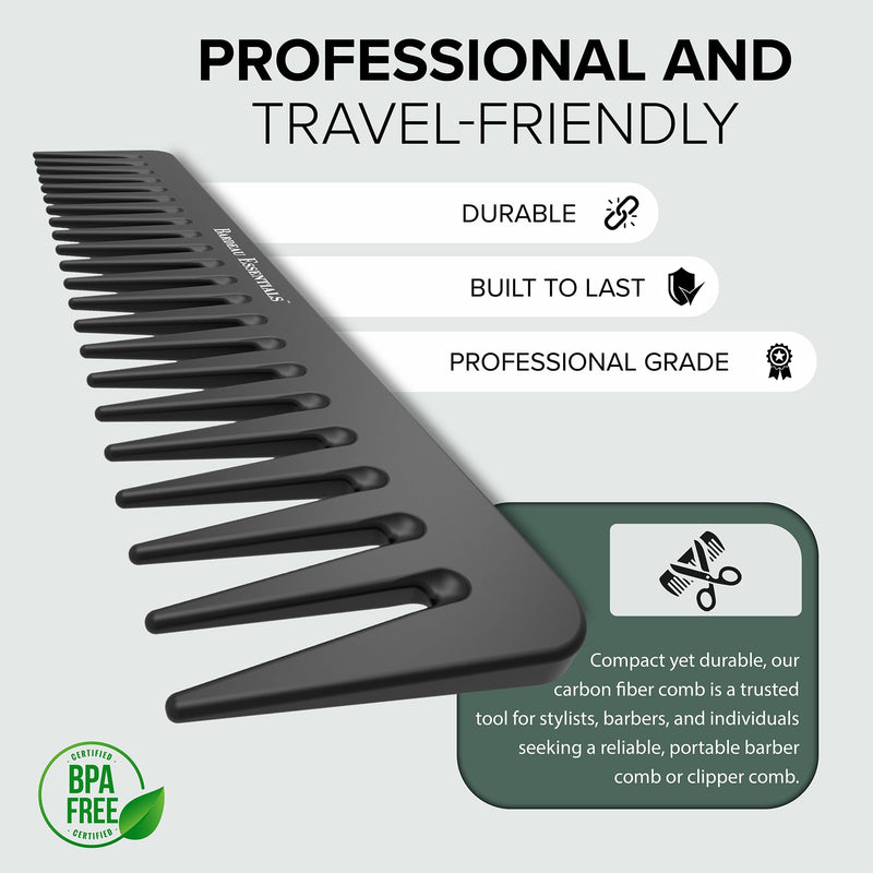 Black Carbon Wide Tooth Comb (7 Inch) - 2 Pack - Professional Detangling & Styling Tool for Men & Women, All Hair Types 2 Pack Black