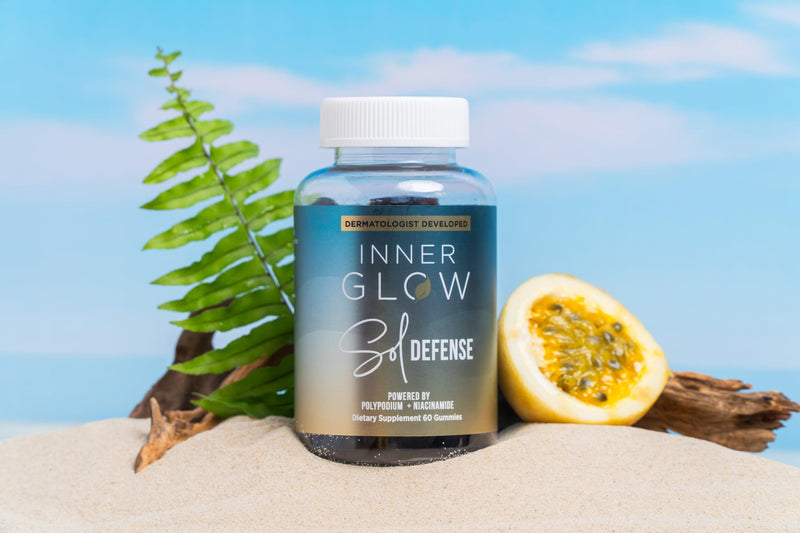 Inner Glow Sol Defense Gummies – Dermatologist & Plastic Surgeon-Formulated Skin Resilience Vitamin Supplement with Polypodium Leucotomos & Niacinamide, Passion Fruit Flavor, 60 Sugar-Free Gummies