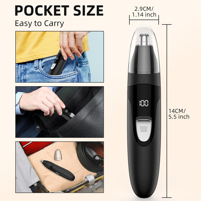 Nose Hair Trimmer,Painless Ear and Eyebrow Trimmer for Men with Dual Edge Blades,Rechargeable,Light Indicator Easy Washing (Black)