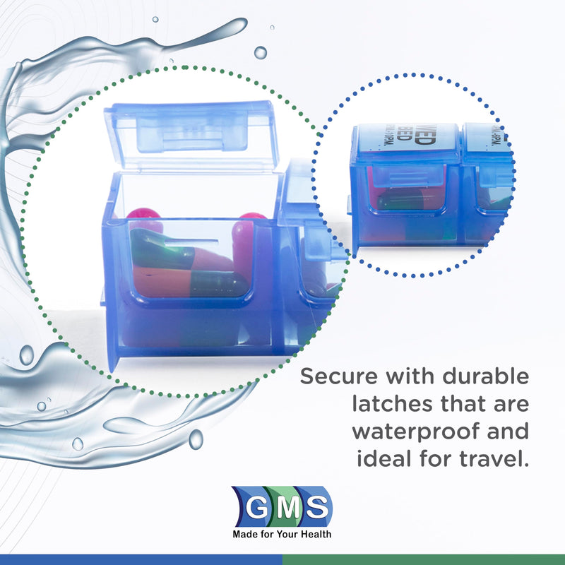 Pill Organizer Weekly 4 Times a Day, 7 Day Travel Medicine Organizer by GMS | Large Pill Box with Daily Removable Containers, Waterproof 4 Times a Day Easy Open Pill Organizer for Vitamins & Supplements