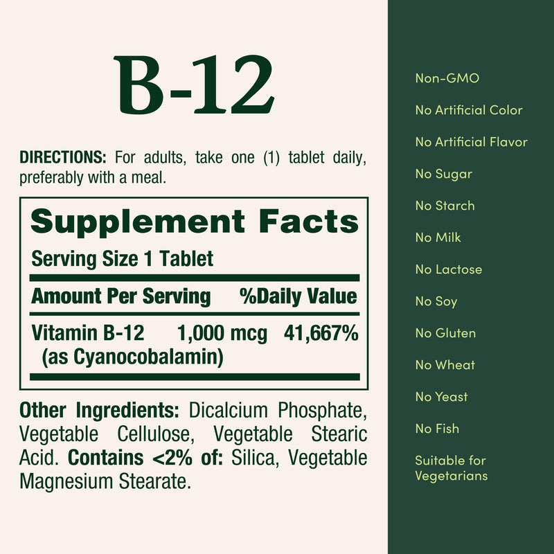 Nature's Bounty Vitamin B12 1000 mcg Supplements, Supports Energy Metabolism, 200 Ct 200 Count (Pack of 1)