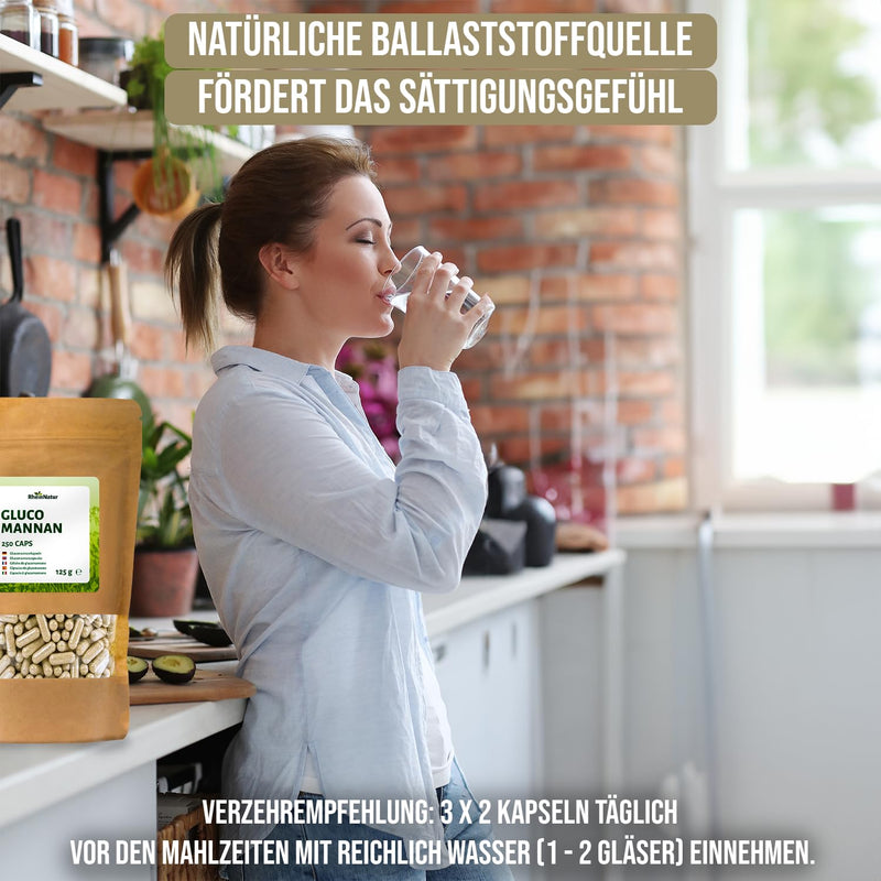 [Australia] - RheinNatur Glucomannan capsules 250 pieces - natural fiber from konjac root - vegan 