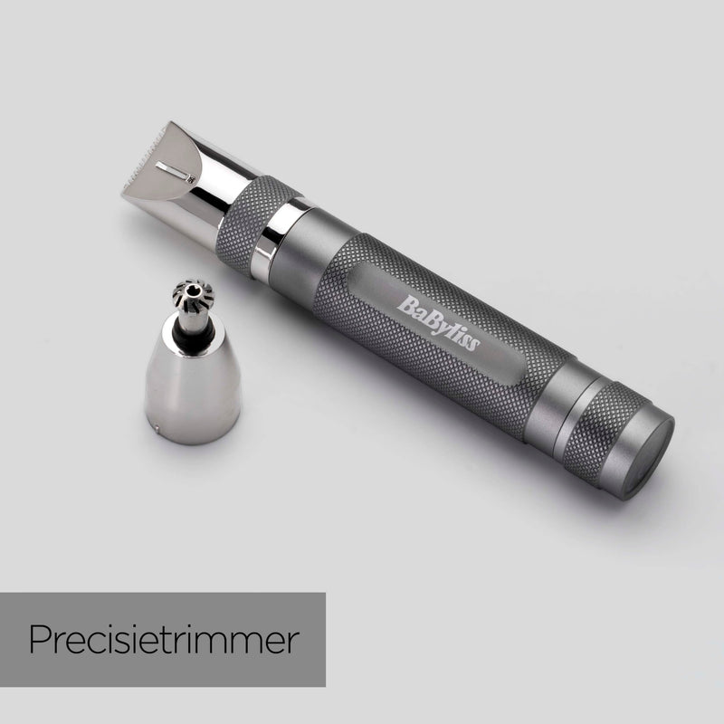 [Australia] - BaByliss Super-X Metal Nose, Ear & Eyebrow Trimmer, 3-in-1 Detail Trimmer, Nose Hair Trimmer, Ear Hair Trimmer, 2 Attachments, 2 Comb Guides, Battery Operated, E116E Silver 