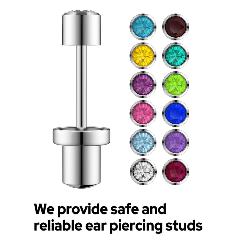 Ear Piercing Kit, Disposable Ear Piercing Gun Kit, 316L Surgical Stainless Steel 3MM Cubic Zirconia Stud, At Home Self Ear Piercer Kit with Birthstone Earrings Stud White