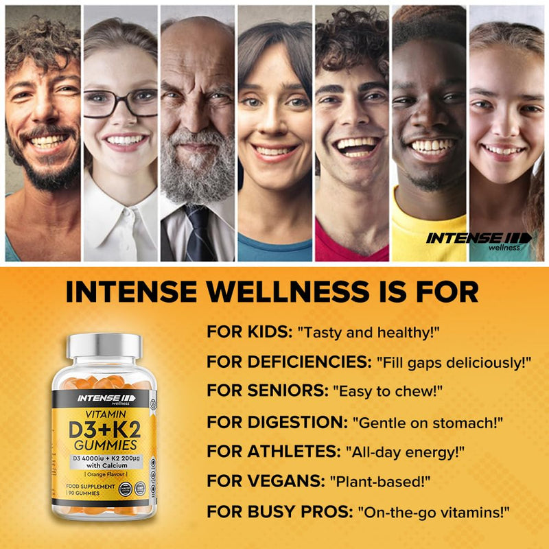 High Strength 90 Vitamin D3 4000 IU Gummies with K2 & Calcium - Sugar Free Orange Chewable for Strong Bones, Teeth & Immune Health - Non-GMO Vegan Gluten-Free - Vitamins D Food Supplement 90 count (Pack of 1)