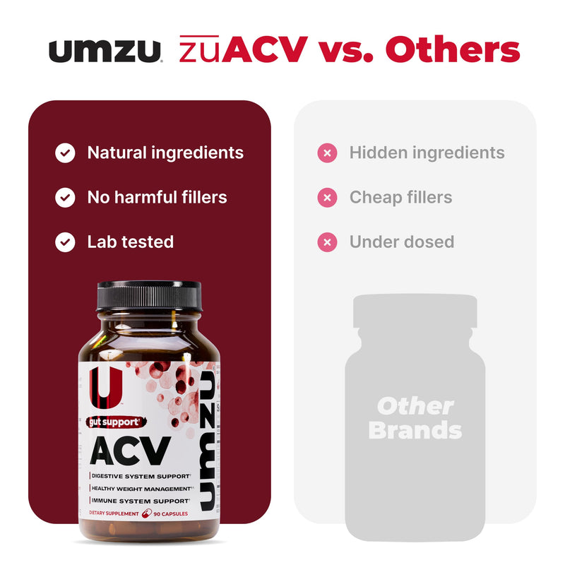 UMZU zuACV Apple Cider Vinegar Capsules, 30 Day Supply | ACV and Inulin Prebiotic Fiber Blend, Gut Health Support, Digestive Health, Daily Wellness and Microbiome Balance