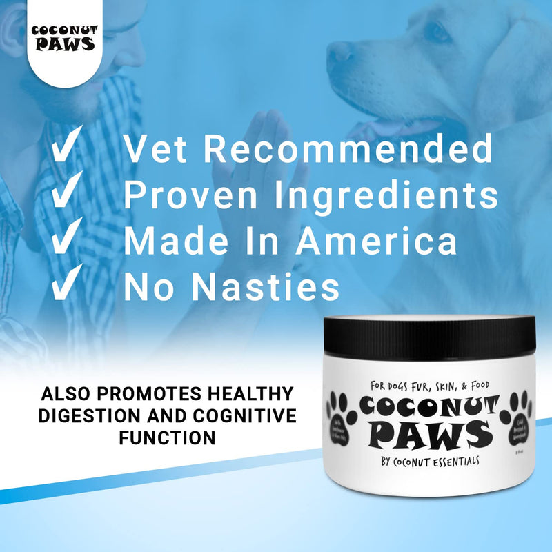 Coconut Paws Coconut Oil for Dogs Skin and Coat, Itching Relief, Hot spot Treatment, Hair Loss, aceite de Coco para Perros | w/Olive & Sunflower Oils | Vet Recommended 8oz - COCONUT ESSENTIALS - PawsPlanet Australia