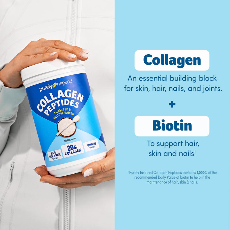 Purely Inspired Collagen Powder for Women & Men, Unflavored (20 Servings) | 20g Hydrolyzed Collagen Peptides Protein Powder - Grass-Fed & Pasture Raised Supports Hair, Nail, Skin, Bone, & Joint Health 14.46 Ounce (Pack of 1)