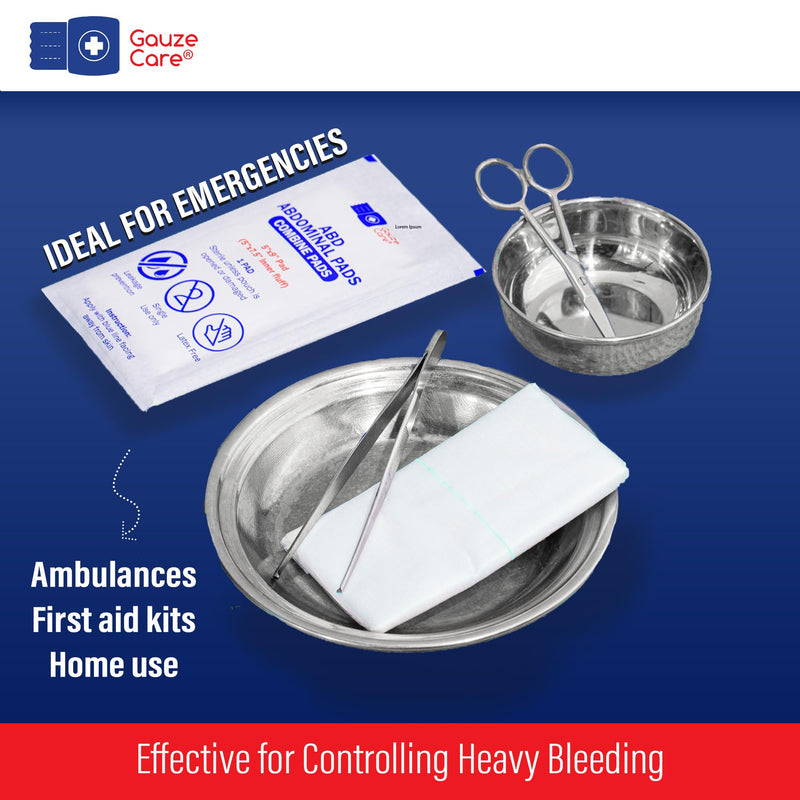 [Australia] - GauzeCare Sterile Abdominal- ABD Combine Pads| 50-Pack, 5 x 9 Inches| Extra Absorbent & Thick, Individually Wrapped Wound Dressing, First Aid Pads| Surgical-Grade, Nonstick- for Heavy Leakage, Post Op 5"x9" (50 Pads) 
