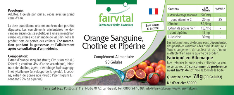 [Australia] - Fairvital | Blood orange, choline and piperine - 90 capsules - for 3 months - quality tested and high dosage - 100% vegan - Made in Germany 