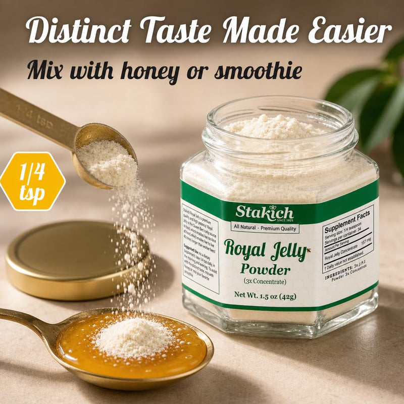 Stakich Royal Jelly Powder - 1.5 Ounce - 3X Concentrate - Freeze Dried, Pure, Natural 1.5 Ounce (Pack of 1)