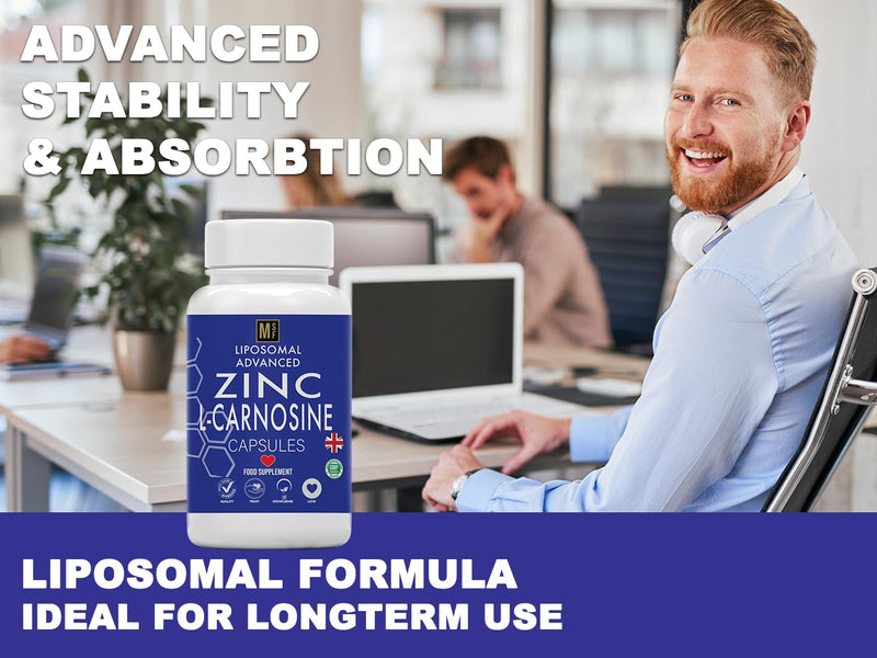 Zinc L-Carnosine Supplement | 180 Easy to Swallow Capsules | 1-A-Day, 6 Months Supply | Advanced Liposomal Zinc & Amino Acid L Carnosine for Max Absorption | No Fillers | Non-GMO | Vegan | UK Company