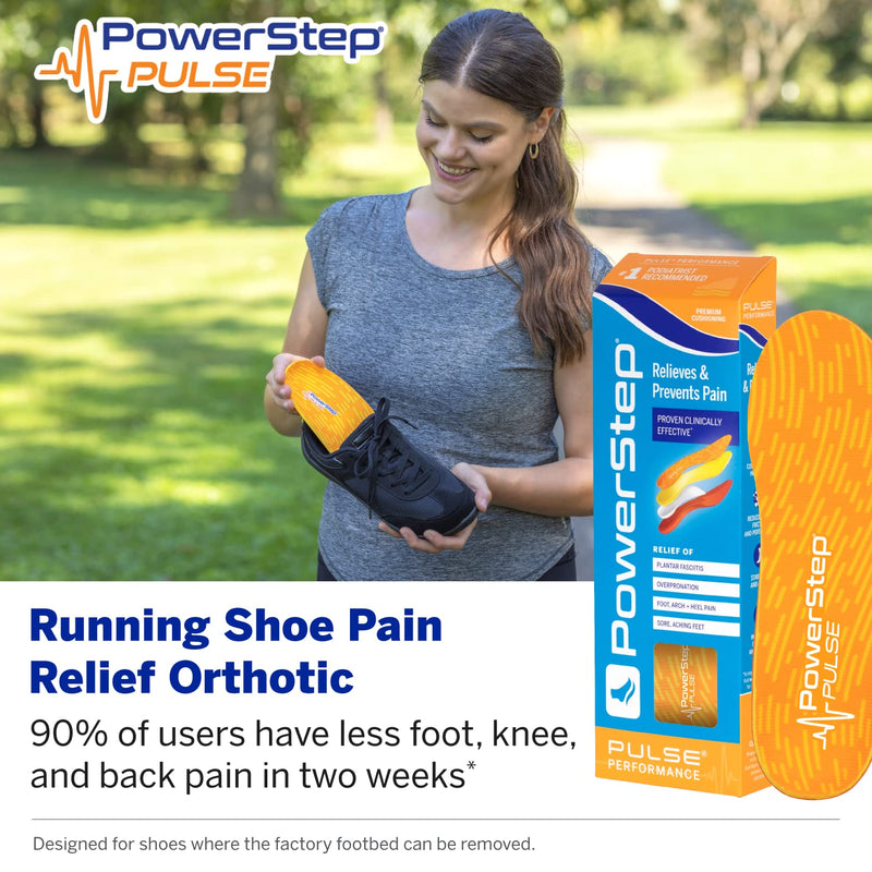[Australia] - PowerStep Insoles, Pulse Performance, Running Shoe Pain Relief Insert, Athletic Arch Support Orthotic for Women and Men, Made in The USA Orange Men's 10-10.5 / Women's 12 