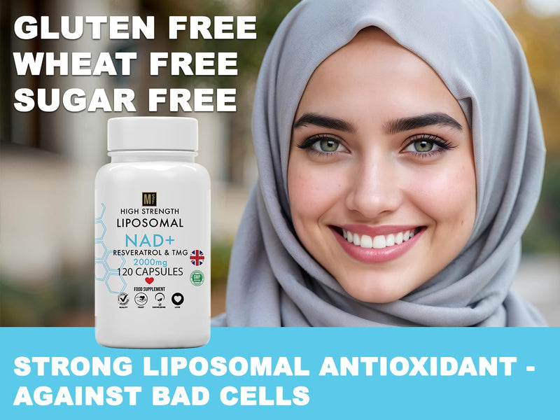 NAD+ with Resveratrol & TMG 2000mg | 120 Capsules High Strength NAD | 4 Months Supply 1-A-Day | Anti-Ageing | Boost Metabolism Antioxidant Cell Repair NADH, Liposomal Max Absorption, Vegan, UK Company