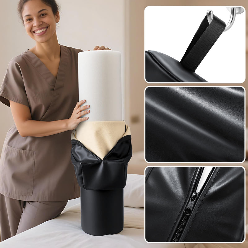 [Australia] - Noverlife 3/4 Round Massage Table Bolster Pillow with Strap Handle, 26 x 6 x 6 in PU Leather Massage Bolster for Under Legs, Cozy Positioning Support Pad for Knee Neck Back Pain Relief - Black 
