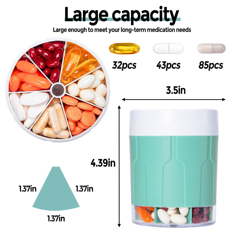 Weekly XXL Pill Organizer Bottle, Daily Pill Dispenser, Anti-Mix Design | 7 Day Portable Travel Pill Box, 21 Labels & Cleaning Brush, XXL Wide Mouth for Easy Access, Vitamin, Fish Oils, Supplement Cyan