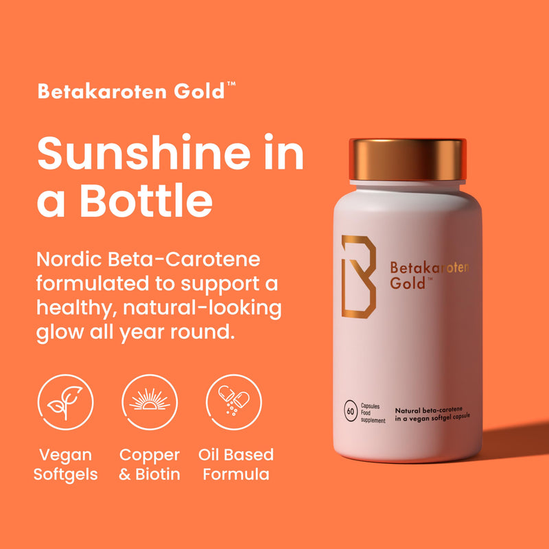 Tanning Tablets Supplement (60 Capsules) | 1 Month Supply of Betakaroten Gold® with Natural Beta Carotene Capsules | Premium Nordic Quality Tanning Capsules | Deep Long Lasting Tan