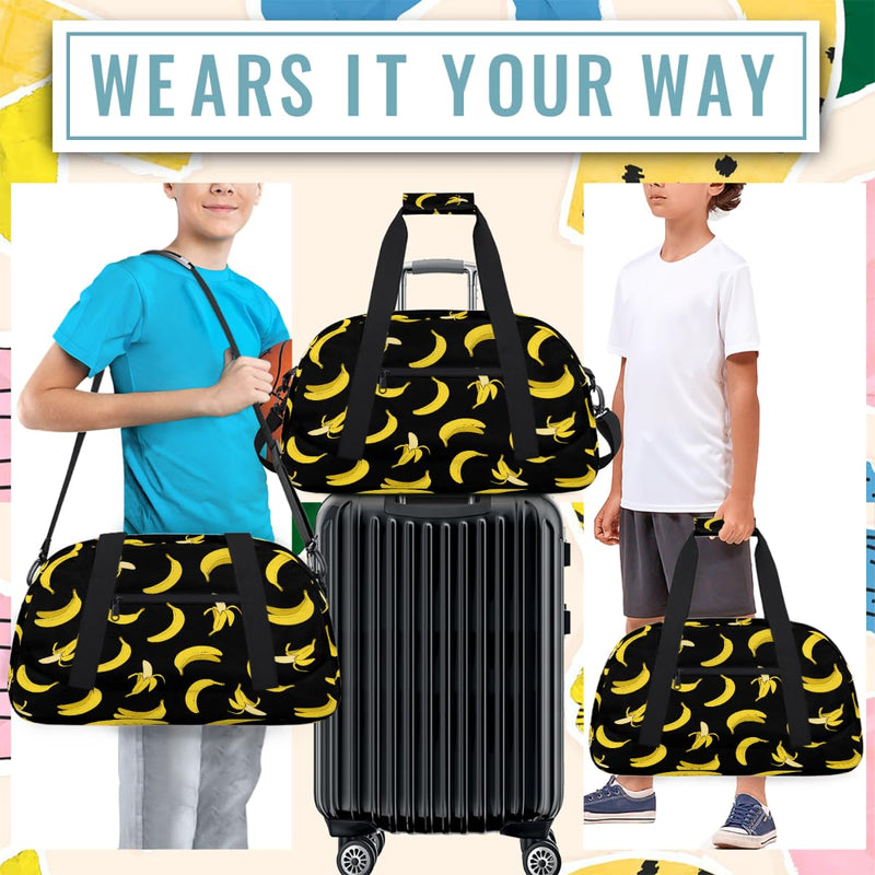 Gym Travel Duffle Bag for Boys - Banana Kids Overnighter Weekend Bag with Front Zipper Pocket for School Practice, Teens Carry-On Size Sleepover Bags