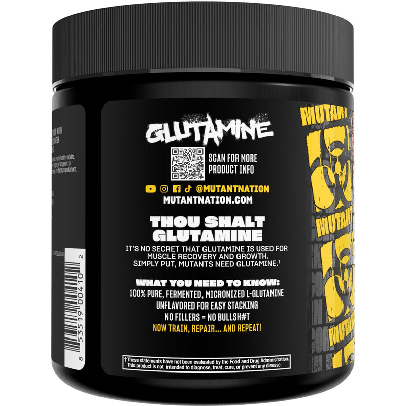 MUTANT Glutamine - 100% Pure Workout Supplement to Help Replenish Glutamine Levels for Improved Muscle Repair, Immune and Digestive System Support After Physical Activity – 300 g – Unflavored