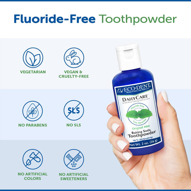 [Australia] - Eco-Dent DailyCare Baking Soda Toothpowder, Mint - Fluoride-Free Toothpaste Powder, SLS-Free Tooth Powder with Baking Soda, Minerals, and Essential Oils, Toothpaste Alternative, 2 Oz Ea (Pack of 3) 