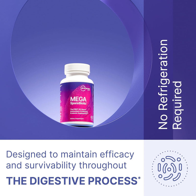 Microbiome Labs MegaSporeBiotic Plus with Antioxidants - Spore Based Probiotic, Active Bacteria Supplement to Boost Akkermansia, 4 Bacillus Strains for Gut Health - Vegan Probiotics - 60 Capsules Megasporebiotic Plus Antioxidants