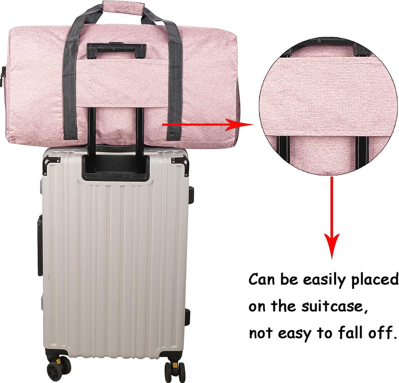 Woogwin Travel Duffel Bag Large Foldable Waterproof Overnight Bag for Beach Swim Bags Pool Sports Gym 60L SnowPink