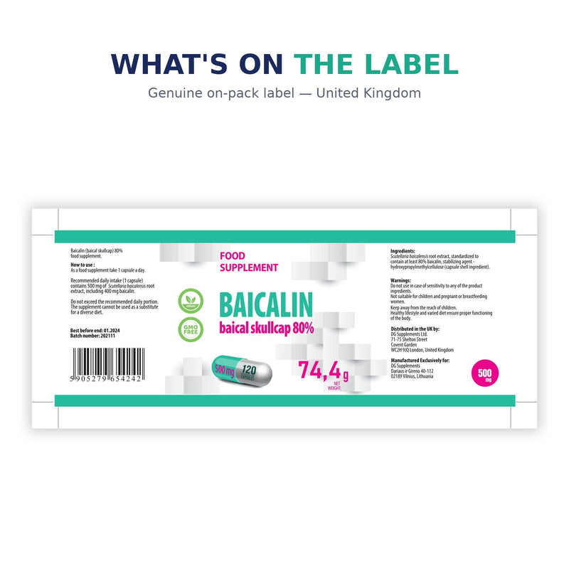 Hepatica Baicalin (Chinese Skullcap) | Standardised to 80% Baicalin (400mg) | 500mg Scutellaria Baicalensis Extract | 120 Vegan Capsules | 4-Month Supply | 3rd Party Lab Tested