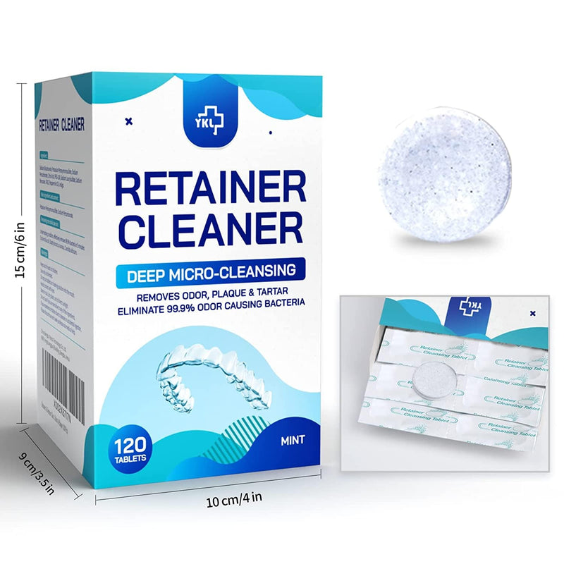 [Australia] - Y-Kelin Retainer and Denture Cleaner 120 Tablets for 4 Months Removes Stains Plaque Odors for Dentures Retainers Mouth Guard and Removable Dental Appliances (120 PCS, Mint) 