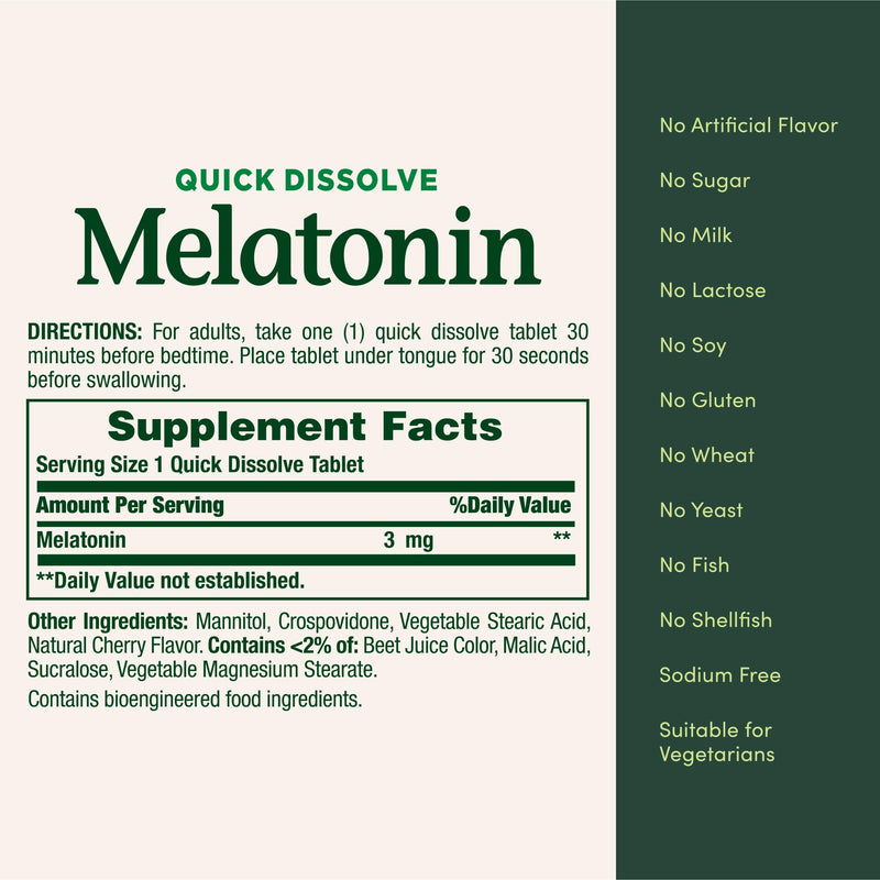 Nature's Bounty Melatonin 3mg Quick Dissolve, Sleep Aid Supplement, Sleep Aids for Adults, Cherry Flavor, 240 Count (Pack of 1) 240 Count (Pack of 1)