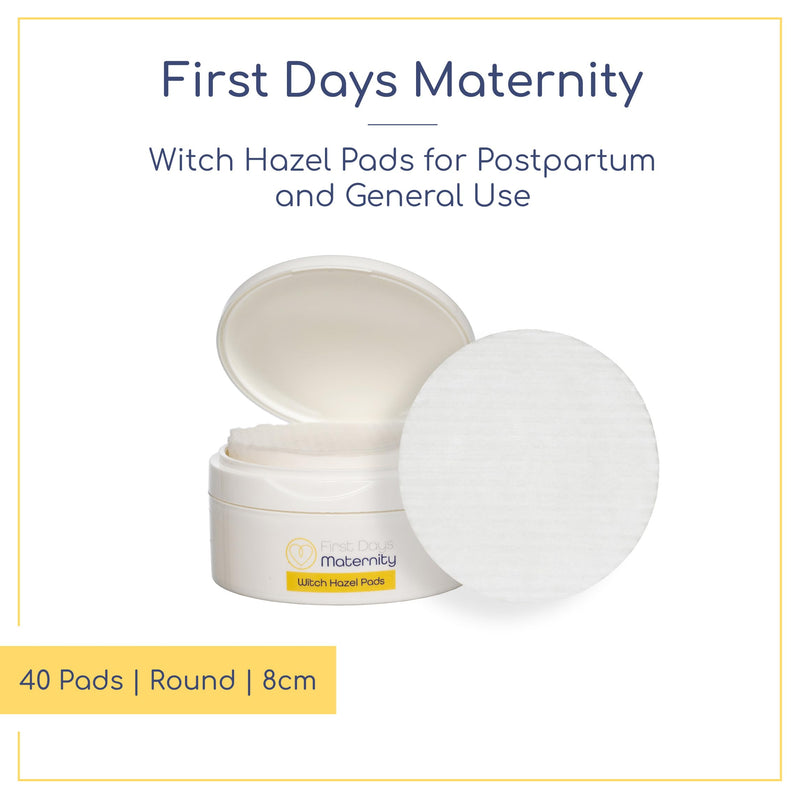 [Australia] - First Days Maternity - Postpartum Accessories Witch Hazel Pads - Witch Hazel Postpartum Pads for Perineal Discomfort - Thick, Absorbent, Gentle on the Skin - Postpartum Essentials - Made in UK - 40 Postnatal Pads 40 Count (Pack of 1) 