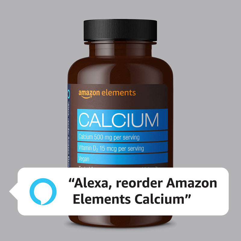 [Australia] - Amazon Elements Calcium plus Vitamin D, Calcium 500mg with D2 600IU, Vegan, 65 Tablets (2 month supply) (Packaging may vary), Supports Strong Bones and Immune Health 65 Count (Pack of 1) 