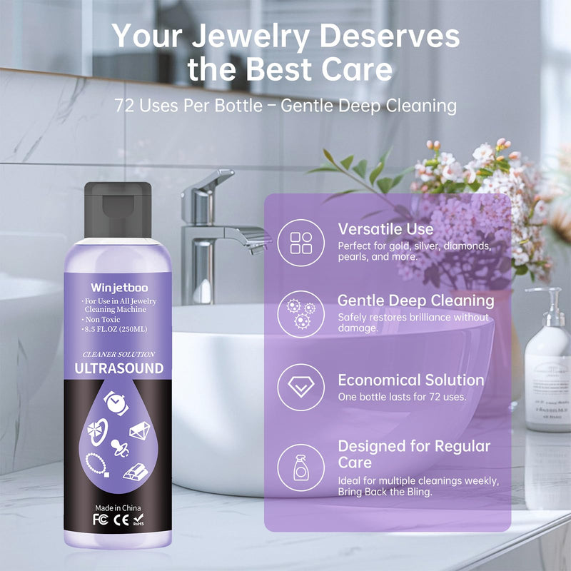 [Australia] - Ultrasound Jewelry Cleaner Solution, Use in All Ultrasound Jewelry Machines, Rings and Eyeglass, Performance Liquid Cleans Solution for Diamonds, Gold, Earrings, and Watch, 8.5 oz/250 ml Purple ( 250 Ml Jewelry Cleaner Solution） 