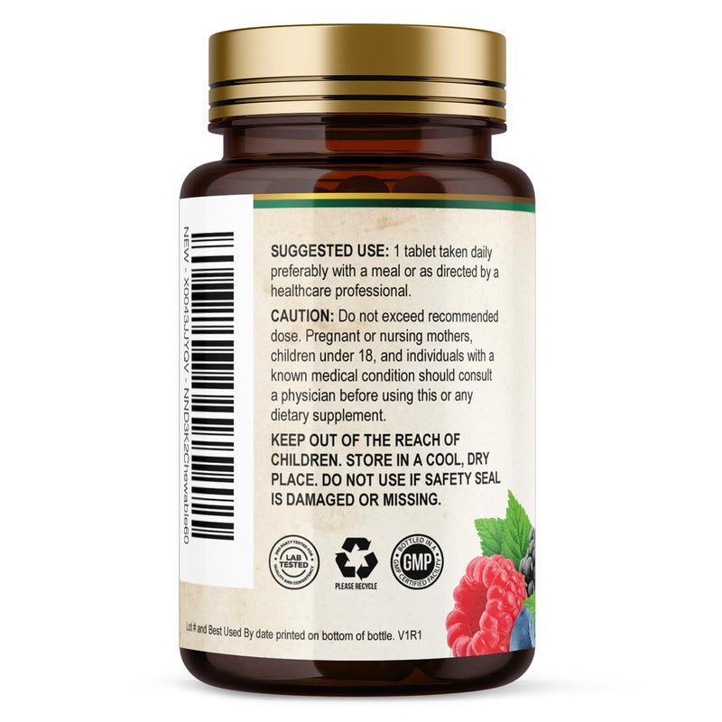 Vitamin D3 K2 Supplement | 5000 IU D3 + K2 100 mcg | MK-7 K2 with Vitamin D | Supports Immune, Heart, Teeth & Bone Health - Nature's Easy to Chew, VIT D3 K2, Non-GMO, Tasty Berry Flavor - 60 Tablets 60 Count (Pack of 1)