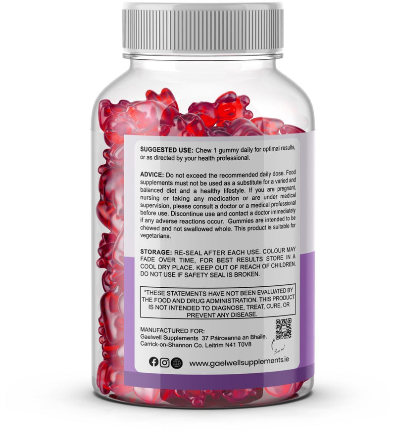 Kids Magnesium Gummies for Calm & Sleep – 2MONTHS–Supply – Sugar-Free Strawberry – Vegan, Gluten-Free, Magnesium Citrate – 60 Gummies –No Melatonin – Irish-Owned, HACCP & GMP Certified– Gaelwell®