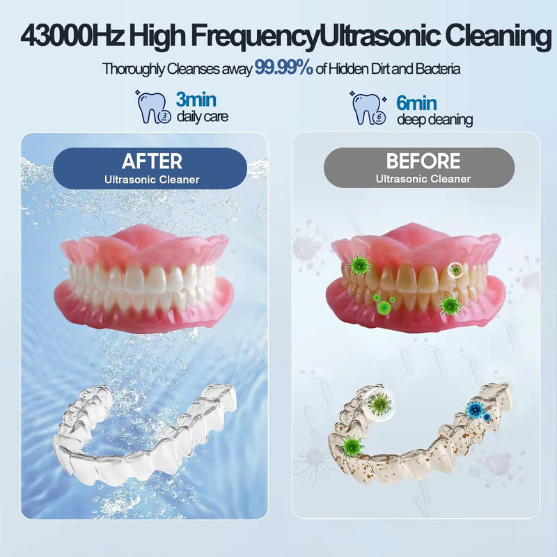 [Australia] - Ultrasonic Cleaner, 43000Hz Ultrasonic Glasses Cleaner, 2 Time Modes Ultrasonic Cleaner 360° Deep Cleaning for Cleaning Jewelry, Dentures, Watches, Glasses, Rings, Necklaces White 
