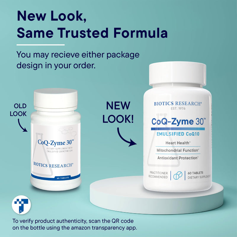 BIOTICS RESEARCH CoQZyme 30 Milligram of emulsified coenzyme Q10 CoQ10, Supplies Superoxide dismutase and catalase, Two Important antioxidants 60 Tabs