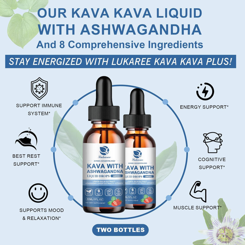 Kava Kava Root Extract Supplement - Calming High Concentration Kava Extract with Ashwagandha for Relaxation,Liver,Cognitive Support & Immune System - Plant Based, Alcohol-Free