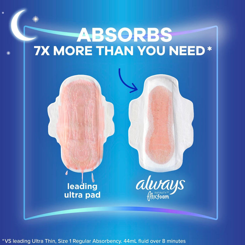 [Australia] - Always Infinity Feminine Pads for Women, Size 5 Extra Heavy Overnight, with wings, unscented, 30 Count Extra Heavy Overnight (Size 5) 