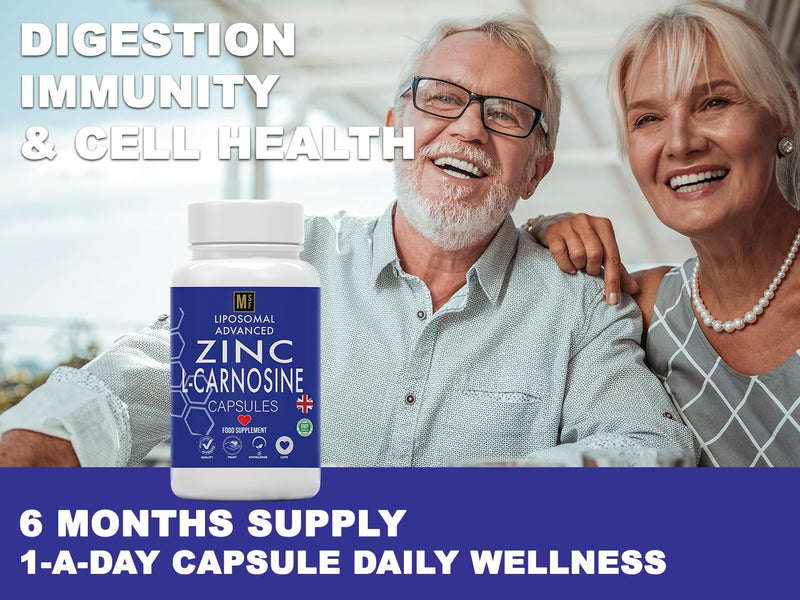 Zinc L-Carnosine Supplement | 180 Easy to Swallow Capsules | 1-A-Day, 6 Months Supply | Advanced Liposomal Zinc & Amino Acid L Carnosine for Max Absorption | No Fillers | Non-GMO | Vegan | UK Company