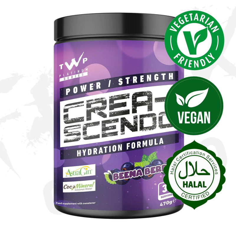 TWP Nutrition Platinum Series Crea-Scendo Creatine Powder, 470g / 250g and 50/30 Servings, 5 Great Flavours (Beena Berry, 470g) Beena Berry