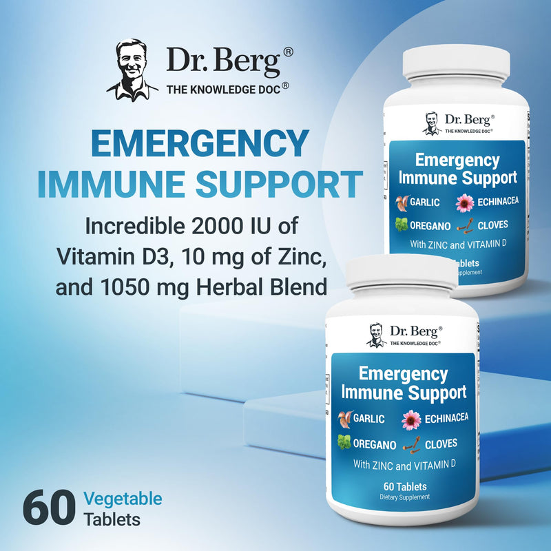 Dr. Berg Emergency Immune Support w/Echinacea - Potent Blend of Herbal Extracts (Warning: Strong Herbal Smells) - Immune Support Supplement Includes 2,000 IUs of Vitamin D & 10mg of Zinc - 60 Tablets With Trace Minerals