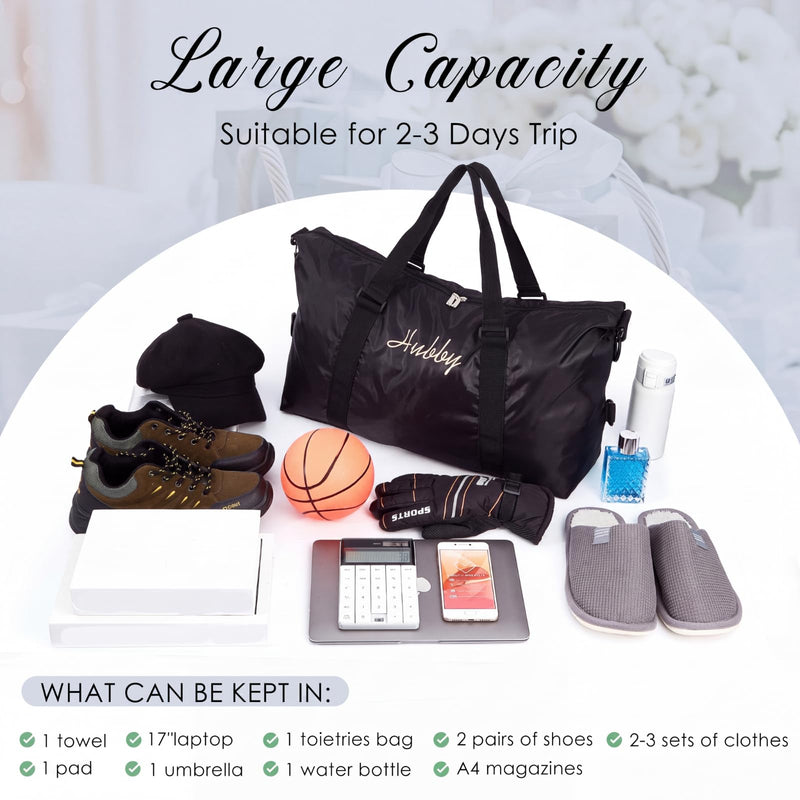 Sanwuta 2 Pcs Mr Mrs Duffel Bag Set Honeymoon Weekender,Wifey Hubby | Wedding Gift for Bride Groom, Embroidered Couple Travel Bags, Adjustable Strap, Water Resistant, Bridal Shower Gift Wifey Hubby