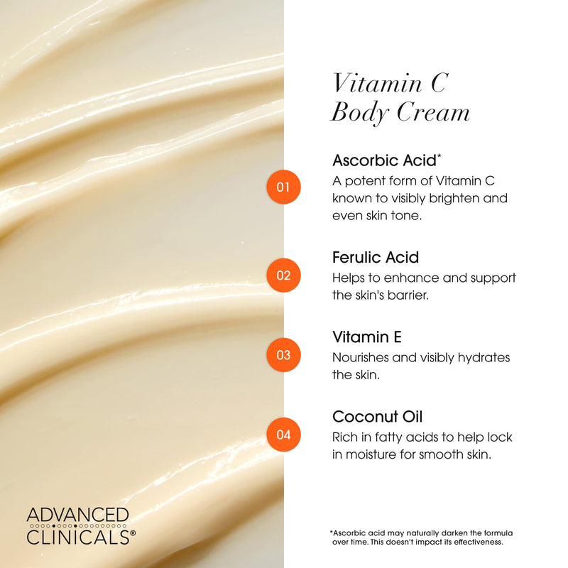 Advanced Clinicals Vitamin C Cream Visibly Brightening Body Lotion | Vitamin C Moisturizer Skin Care Body Cream For Women & Men Visibly Improves Look Of Dark Spots & Uneven Skin Tone, W/Travel Size Vitamin C Brightening Cream