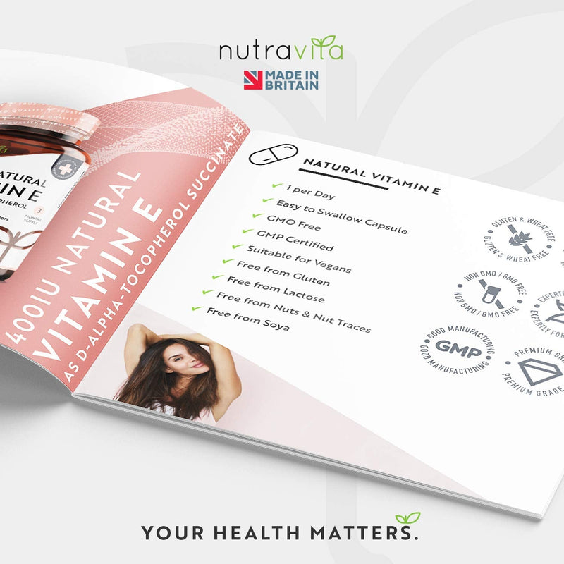[Australia] - Vitamin E 400IU D-Alpha Tocopherol - 100% natural vitamin E - 90 vegan capsules - highly absorbable - 3 month supply - protects cells from oxidative stress - Manufactured by Nutravita 