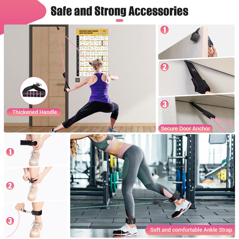 [Australia] - Resistance Bands with Handles for Women, 5 Level Exercise Bands Workout Bands for Physical Therapy, Yoga, Pilates, Door Anchor, Storage Pouch 10-100 LBS Colour 