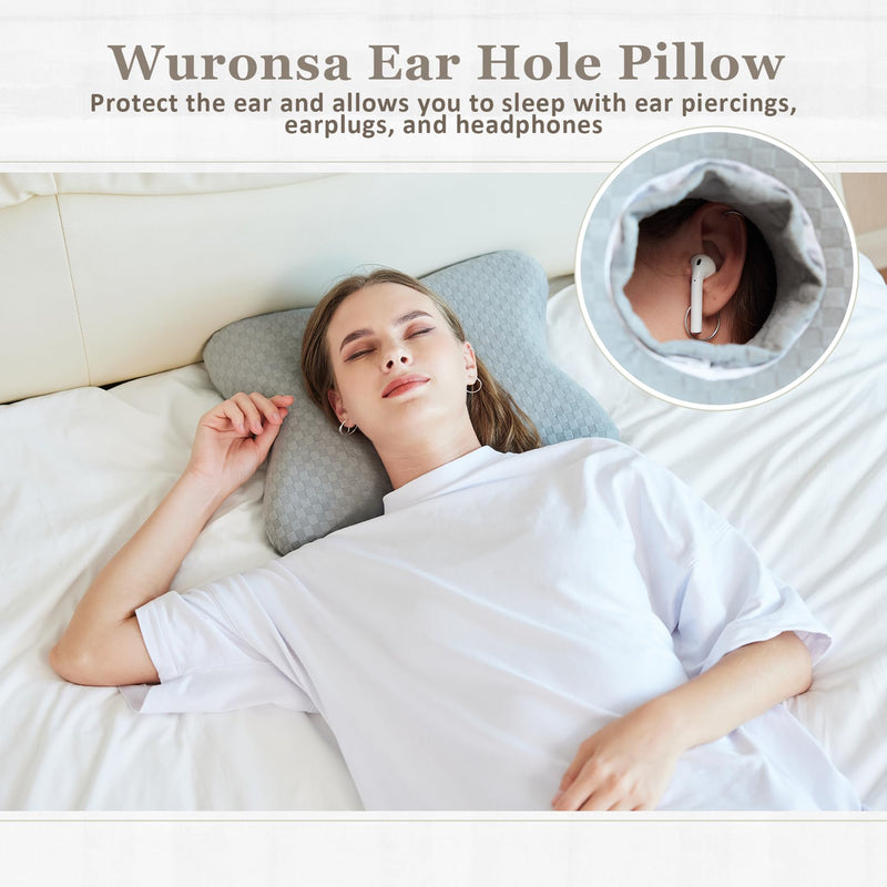 [Australia] - Piercing Pillow | Memory Foam Ear Piercing Pillow for Side Sleepers, Pillow with an Ear Hole for Ear Pain Relief, Ear Guard Pillow, Ear Hole Pillow for Piercings, Earplugs, and Headphones (Light Grey) Light Grey 