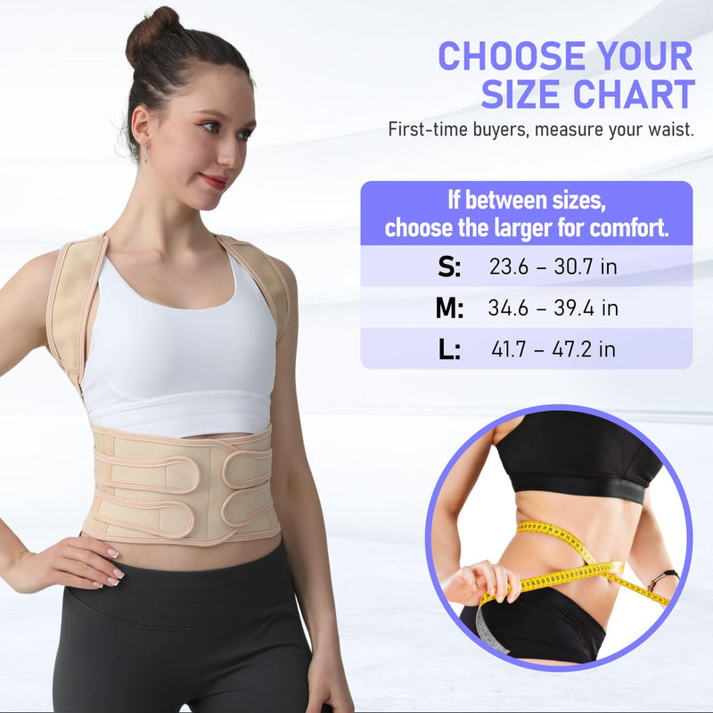 [Australia] - Posture Corrector for Women and Men, Back Brace with Full Back Support, Adjustable Shoulder Straightener for Upper & Lower Back Pain Relief, Scoliosis, Hunchback (Medium, Beige) Medium 