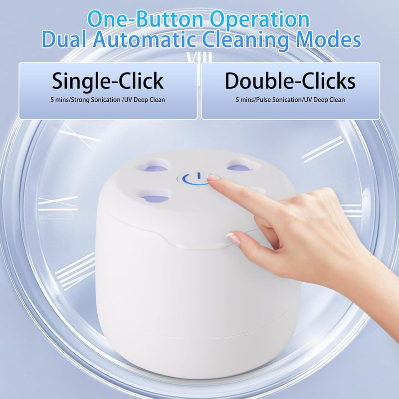 [Australia] - Ultrasonic Retainer Cleaner, 42kHz Dental Cleaning Pod for Dentures, Braces, Mouth Guards, Night Guard, Toothbrush Heads, Jewelry, Aligner, UV Cleaner with 2 Modes, Digital Timer, 250ml Clean Pod 